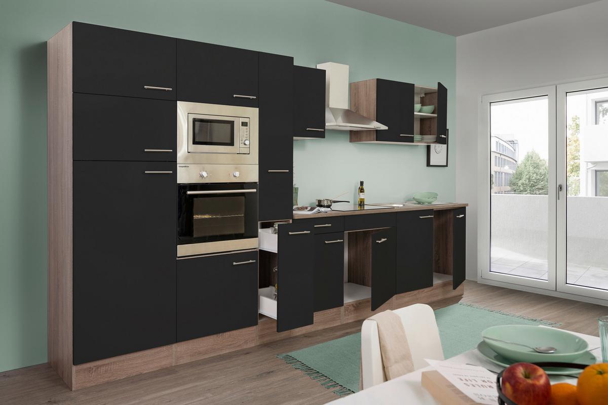 Küchenzeile Ohne Geräte B: 360 Cm Schwarz/eiche Dekor - Eichefarben/Schwarz, Basics, Holzwerkstoff (360cm) - Respekta