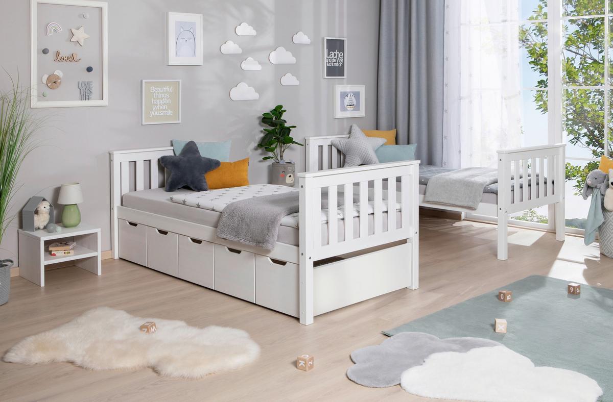Etagenbett Sammy Weiß Kiefer Massiv 90 Cm M. Stauraum - Weiß, MODERN, Holz (90/200cm) - MID.YOU