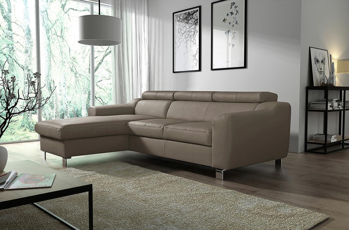 Ecksofa Aspen Taupe S: 176 Cm - Taupe/Chromfarben, Design, Leder/Textil (176/242cm) - Livetastic
