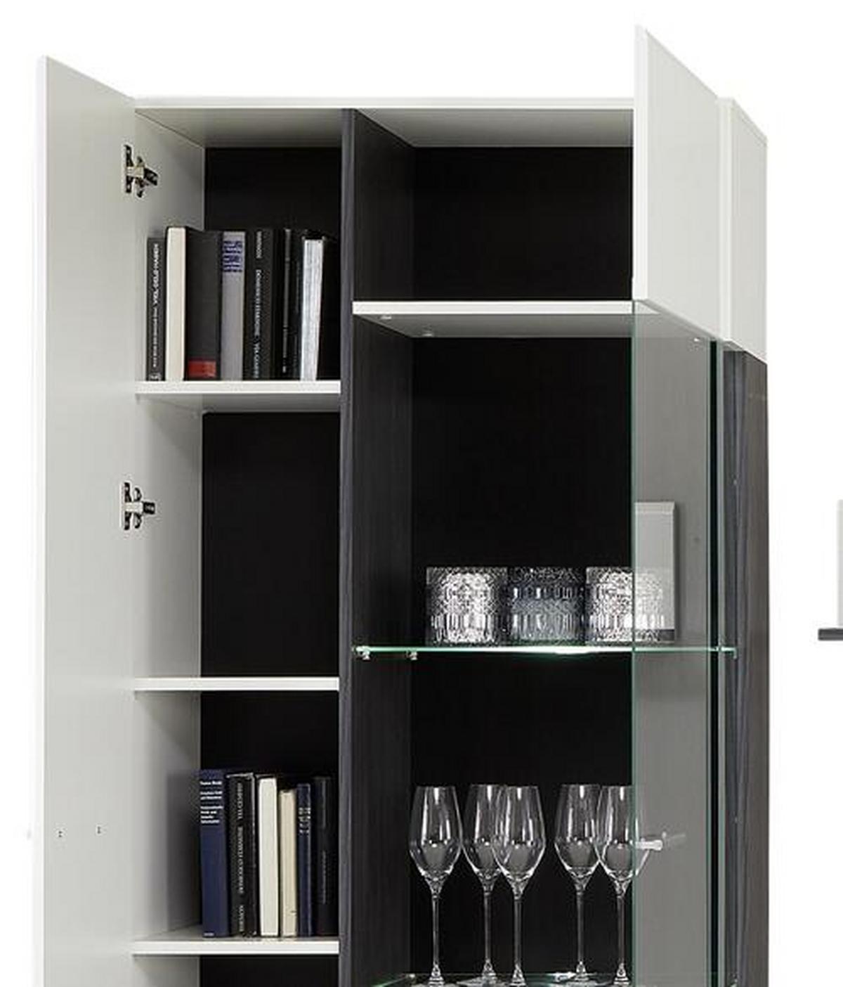 Wohnwand Modern 4 -Teilig. mit Led Concerto, Weiß/Schwarz - Silberfarben/Schwarz, MODERN, Glas/Holzwerkstoff (308/190/41cm)