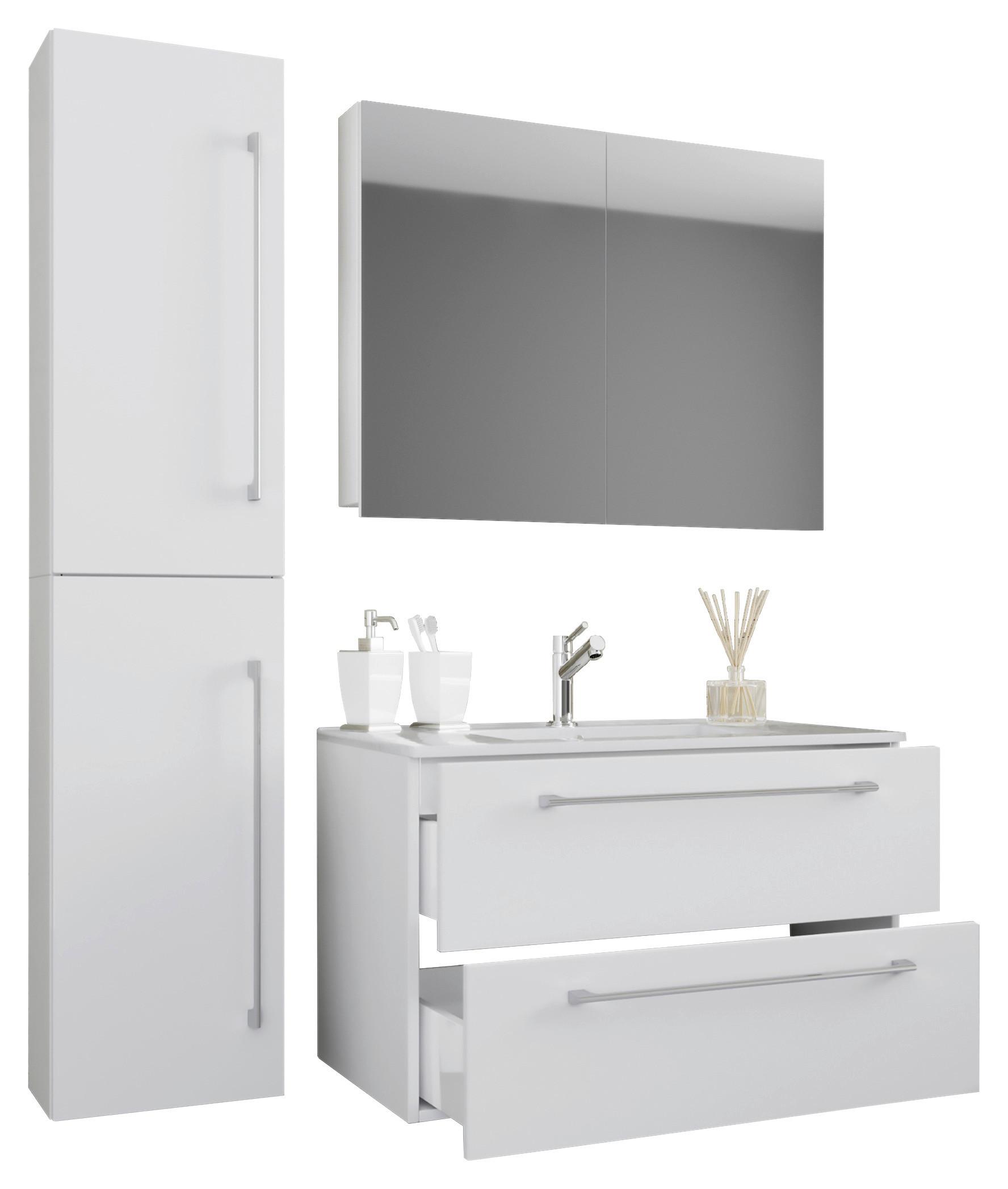 Badezimmer Badinos 4-teilig Weiß B: 61 Cm - Weiß, MODERN, Keramik/Holzwerkstoff (93cm) - MID.YOU