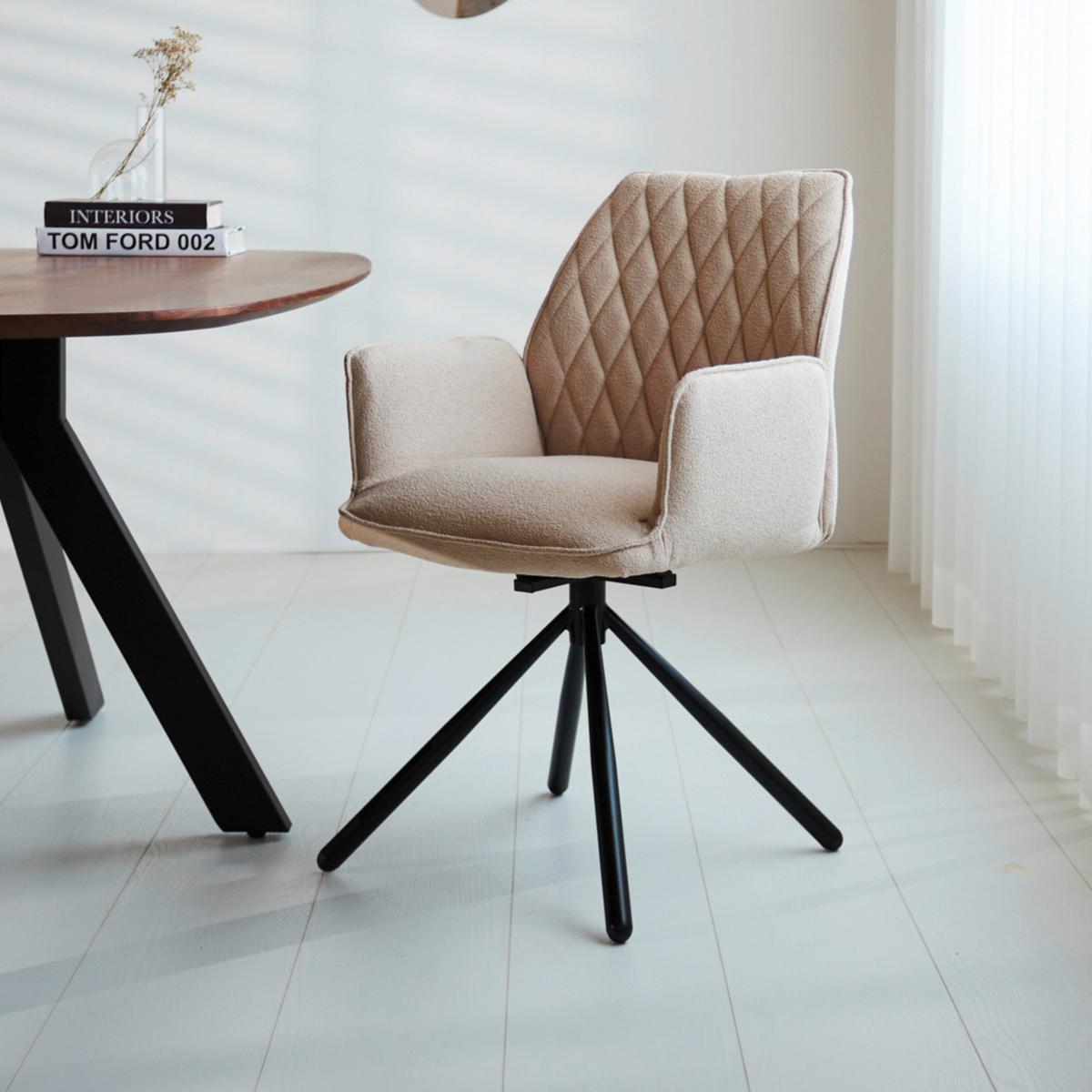 Armlehnstuhl-set Beige, Drehbar, B: 56 Cm - Cognac/Beige, MODERN, Textil/Metall (56/97/53cm) - MID.YOU