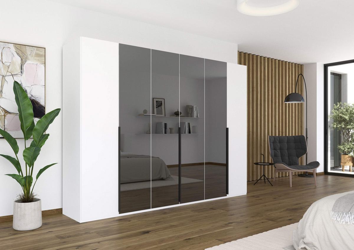 Drehtürenschrank Paola Grau Weiß B: 301 cm - Weiß/Grau, Trend, Glas/Holzwerkstoff (301/223/61cm) - Rauch Möbel