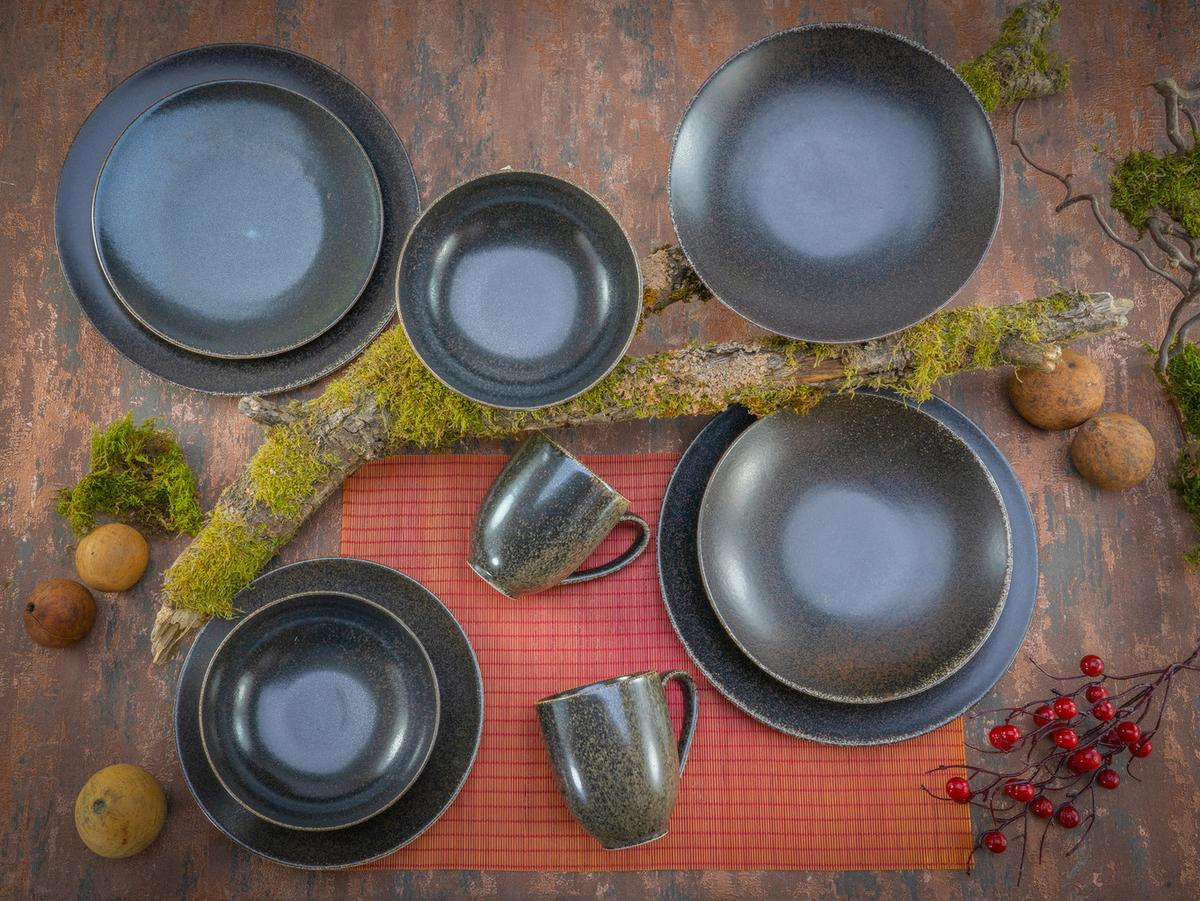 Kombiservice Rusty Keramik 4 Personen Geschirr Set - Goldfarben/Schwarz, Design, Keramik (33/34/34cm) - Creatable