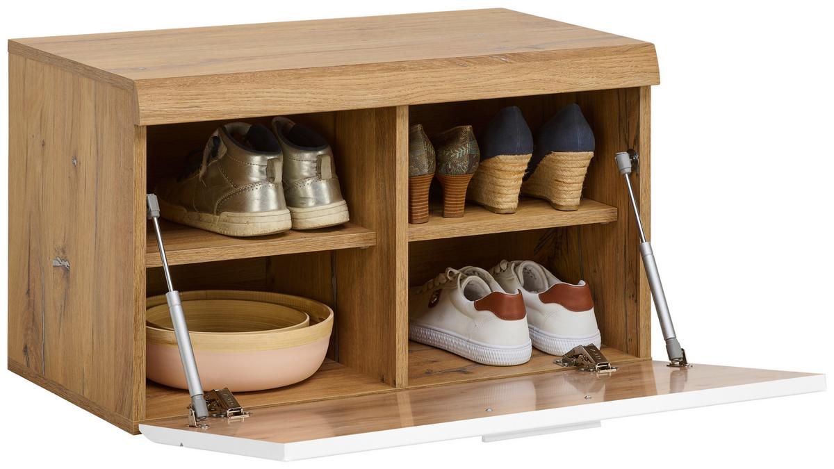 Garderobenbank Auris B: 70 cm mit Klappe, Weiß/Eiche Dekor - Eichefarben/Weiß, MODERN (70/42/37,1cm) - Luca Bessoni