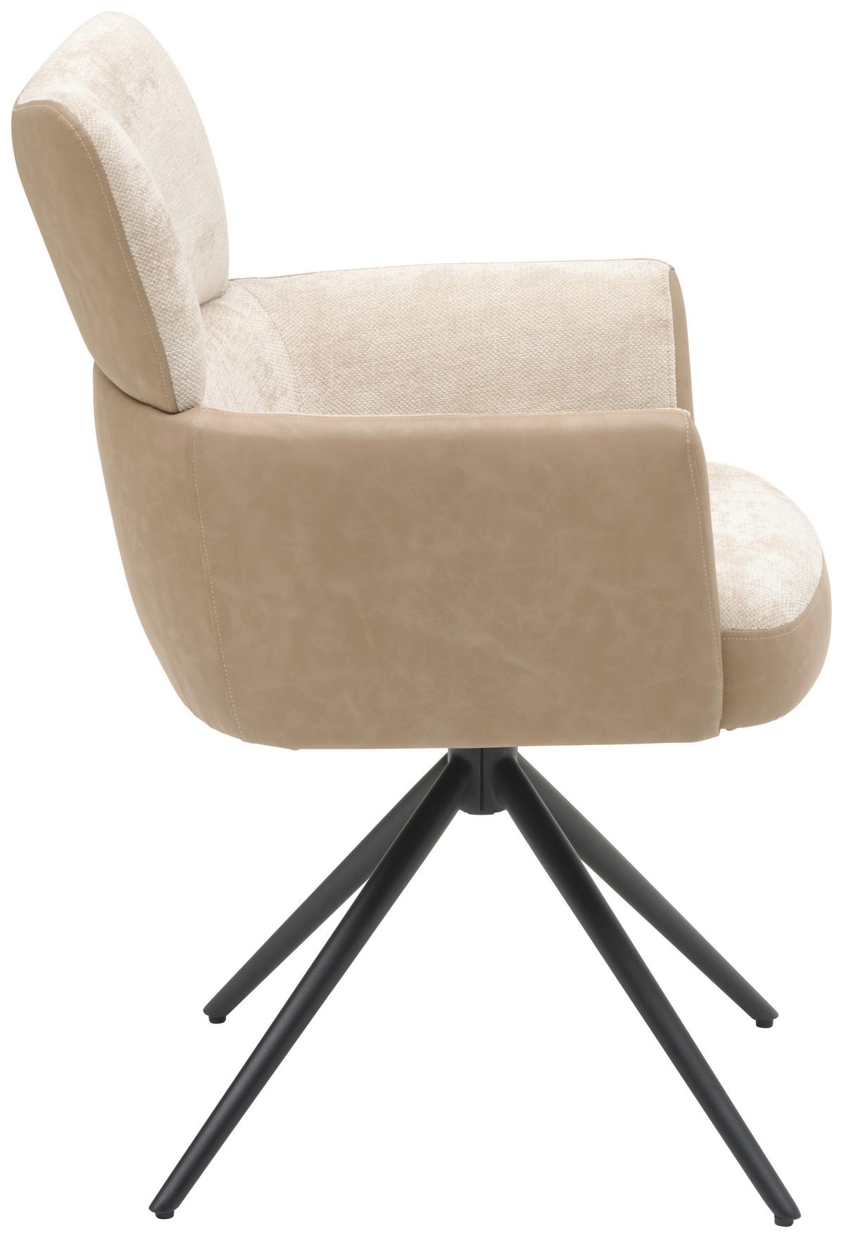 Armlehnstuhl Maja Webstoff Beige, B: 58 cm - Beige/Schwarz, KONVENTIONELL, Textil/Metall (58/84/64cm) - MID.YOU