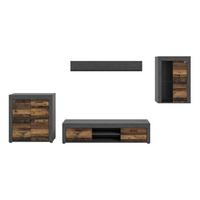 Wohnwand Jam Grau/Naturfarben B: 330 cm - Schwarz/Naturfarben, Design, Glas/Holzwerkstoff (330/169/35cm) - MID.YOU