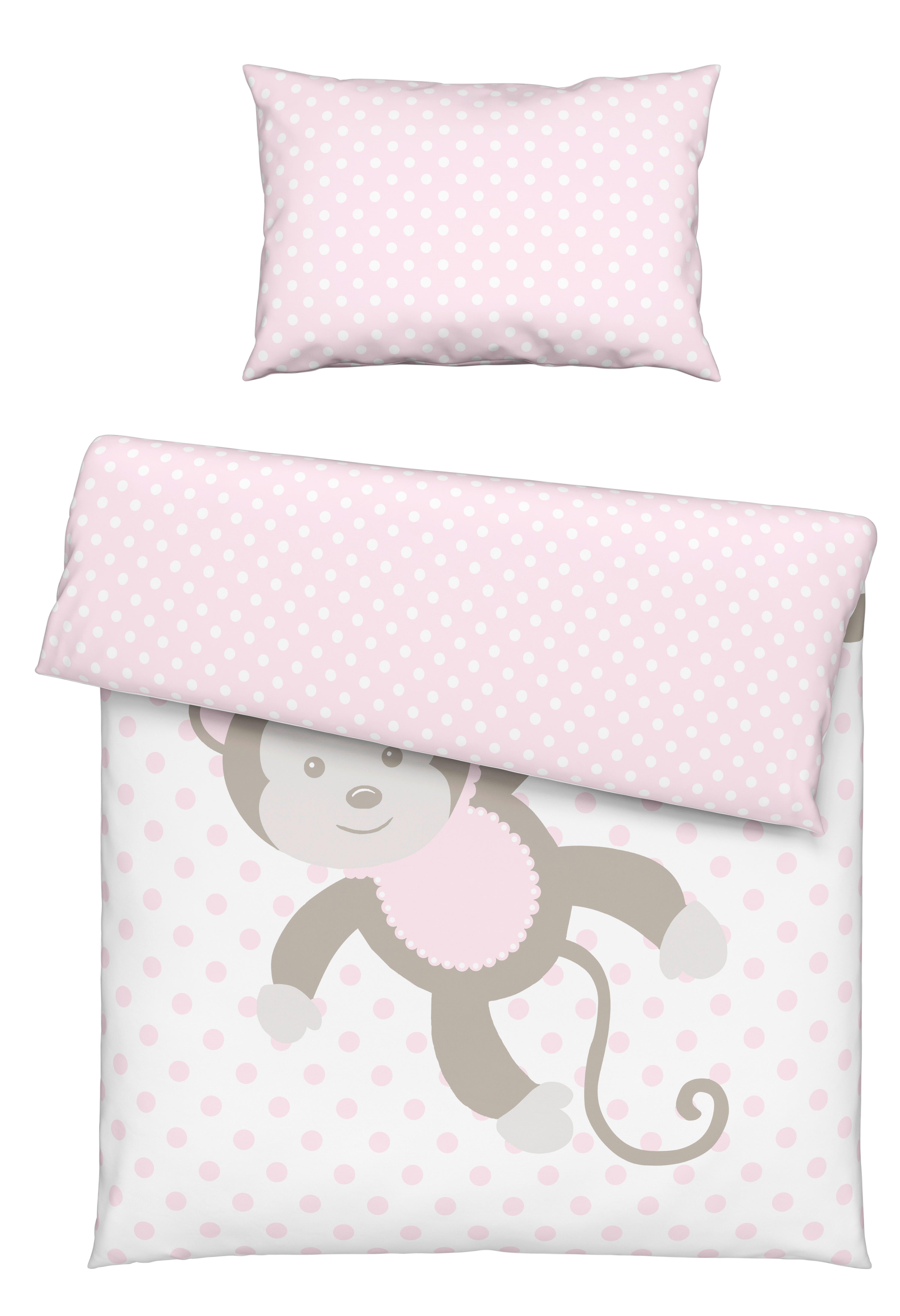 Povlečení Dětské Monkey Wende, 100/135cm - bílá/pink, textil (100/135cm) - Modern Living