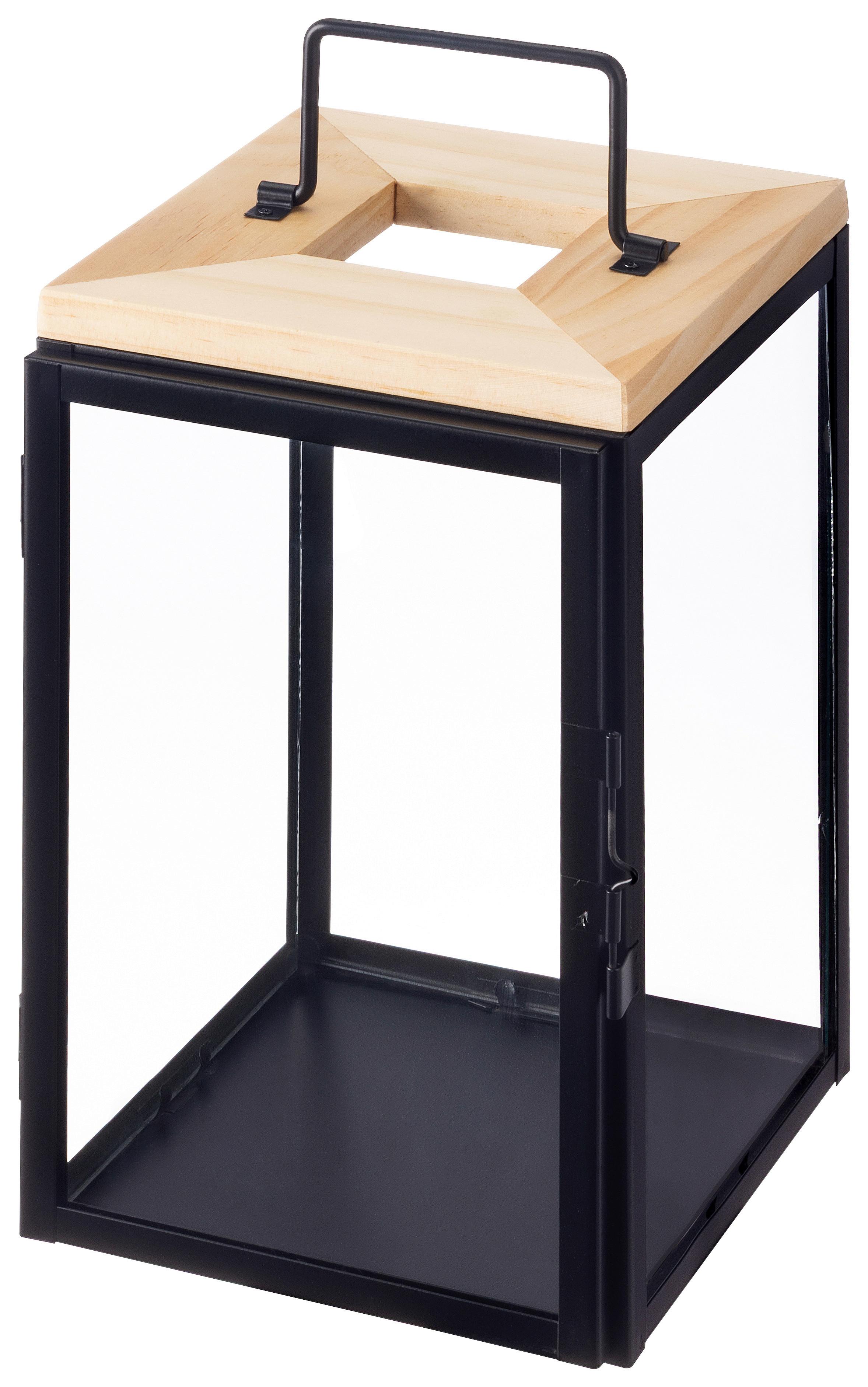 LATERNE Denis H. 26 cm - Schwarz/Naturfarben, KONVENTIONELL, Glas/Holz (16/17/26cm) - Luca Bessoni