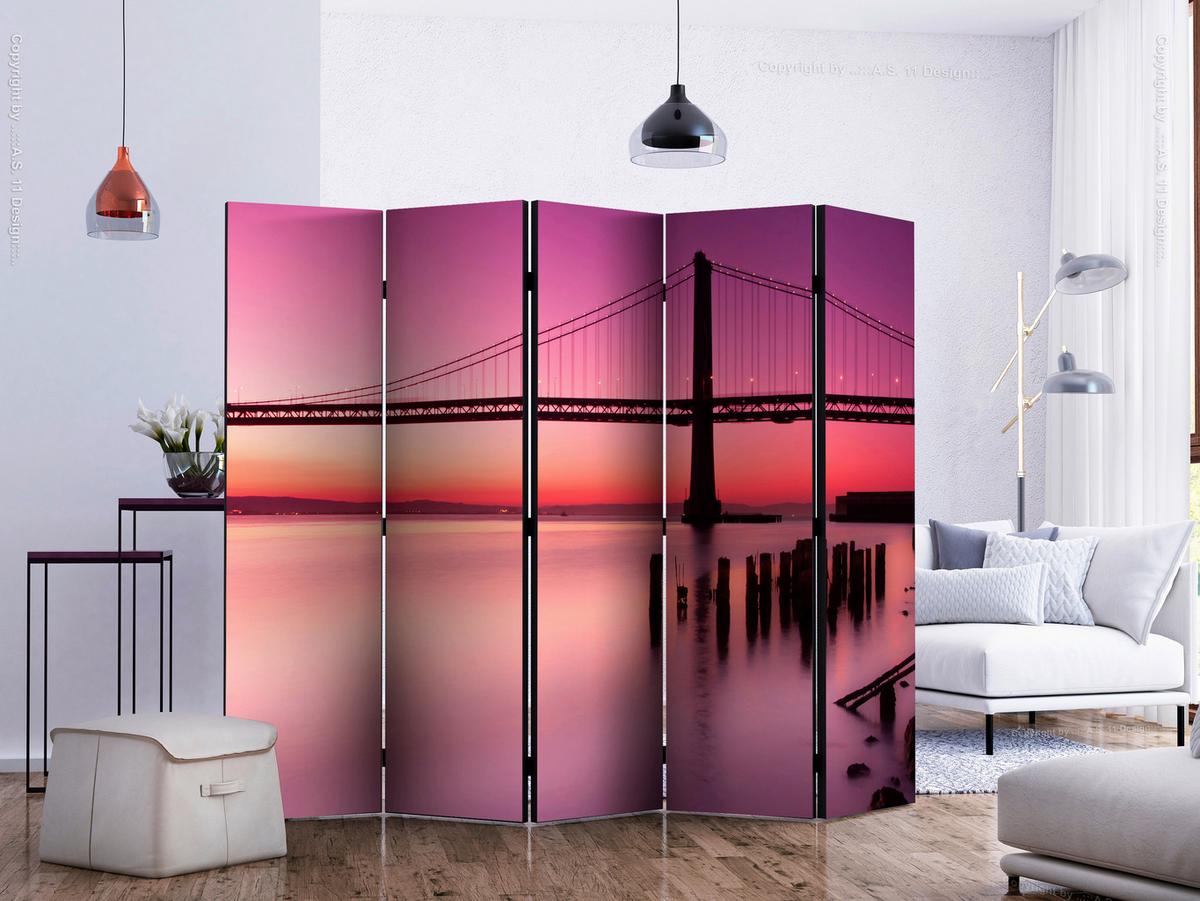 Paravent Schwarz Violett B: 225 Cm - Violett/Schwarz, Basics, Holz/Textil (225/172/3cm) - artgeist