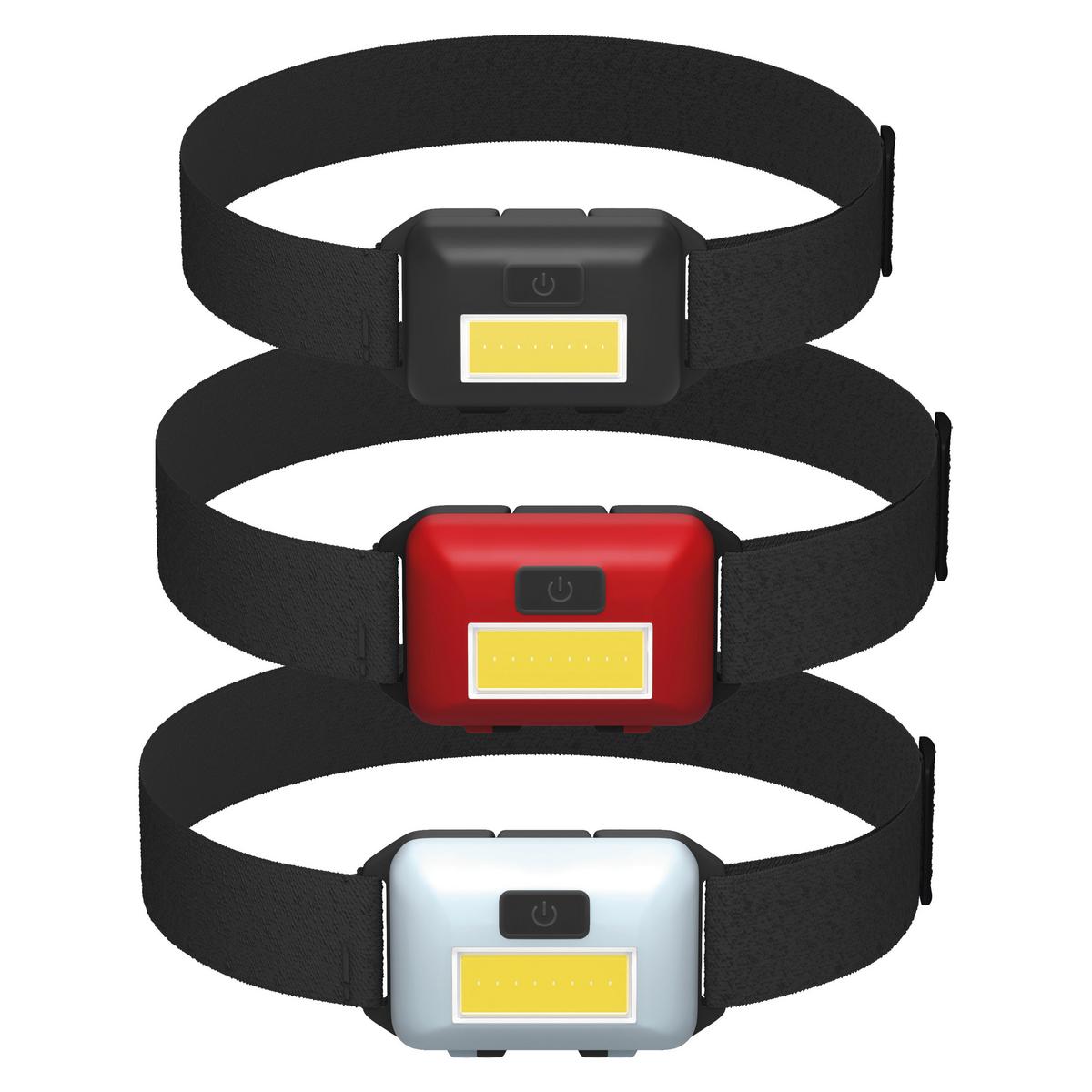 Fejlámpa Cob Led Homloklámpa - fekete/piros, Basics, műanyag (6.1/1.8/4cm)