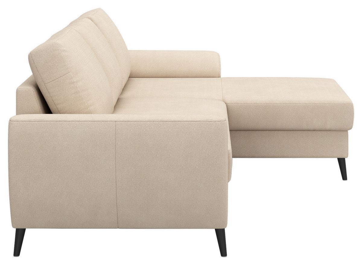 Ecksofa mit Bettfunktion Terra Chenille natur, B: 255cm - Schwarz/Naturfarben, Trend, Textil (255/154cm) - MID.YOU