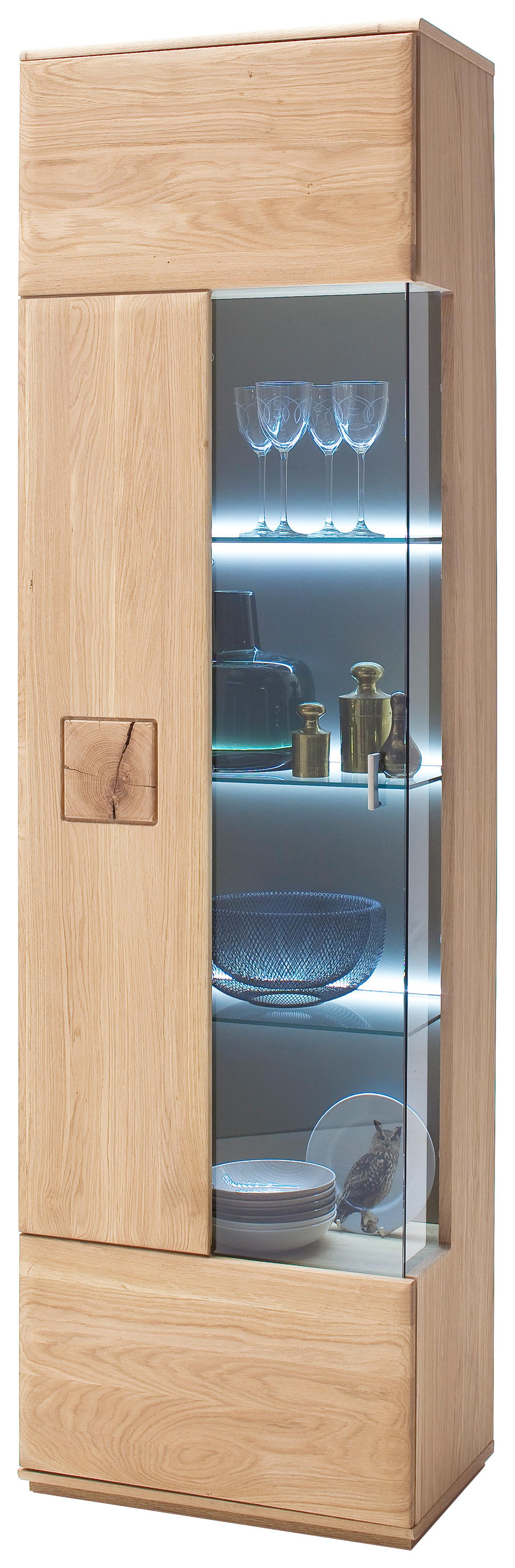 Vitrine Bologna B: 60 cm teilmassiv Eichefarben - Eichefarben, Design, Glas/Holz (60/208/38cm) - Livetastic