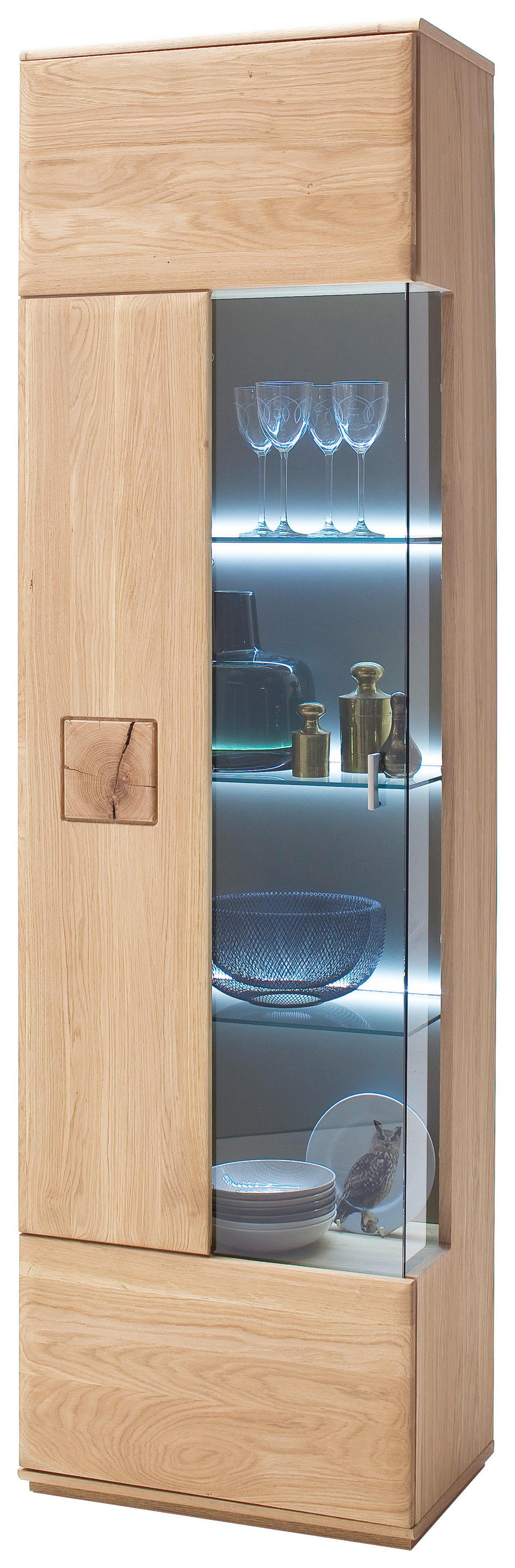 Vitrine Bologna B: 60 cm teilmassiv Eichefarben - Eichefarben, Design, Glas/Holz (60/208/38cm) - Livetastic
