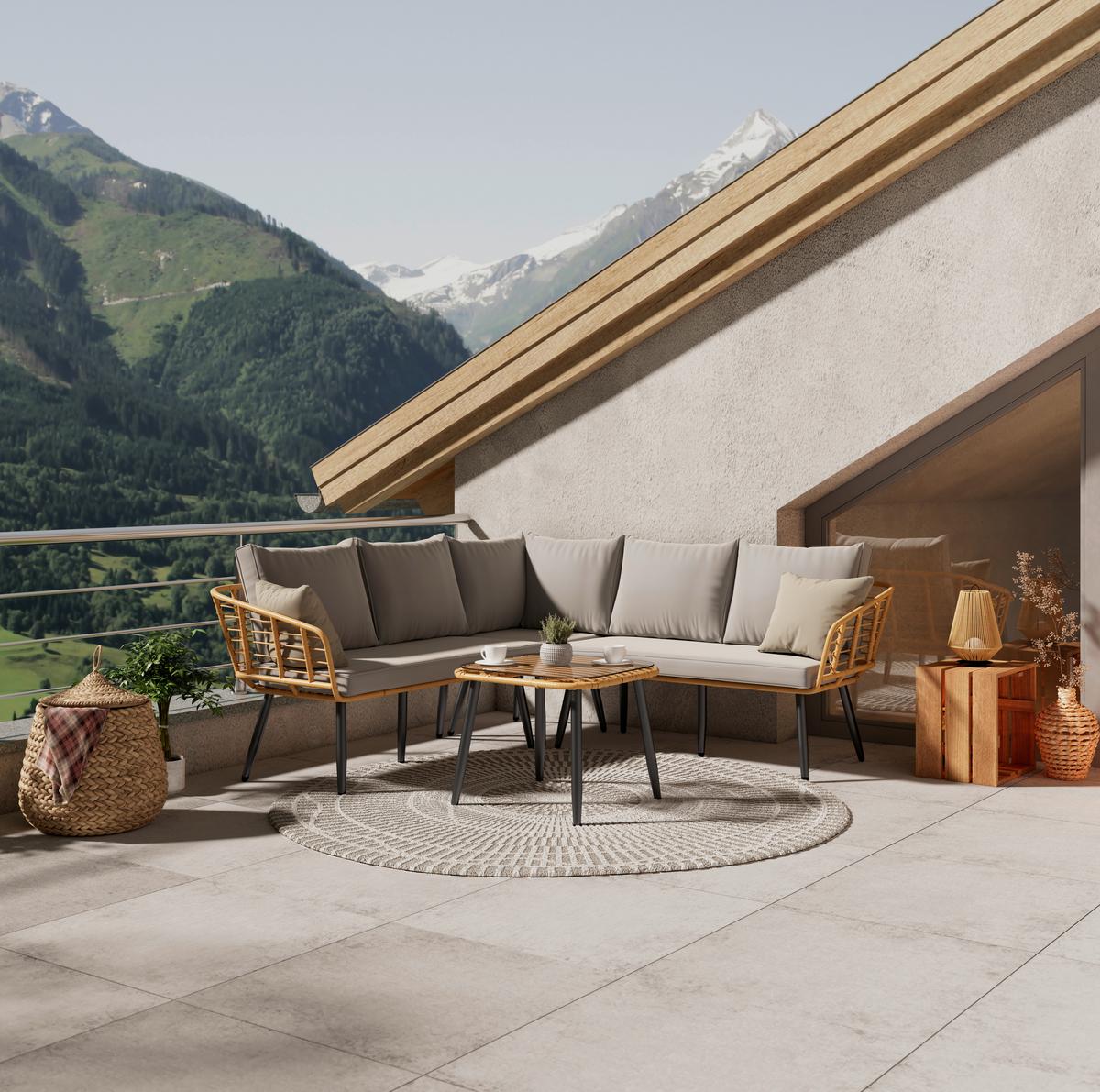 Lounge Garnitúra Poros - natúr színű/szürke, Modern, műanyag/Üveg (122/65cm) - Beldano