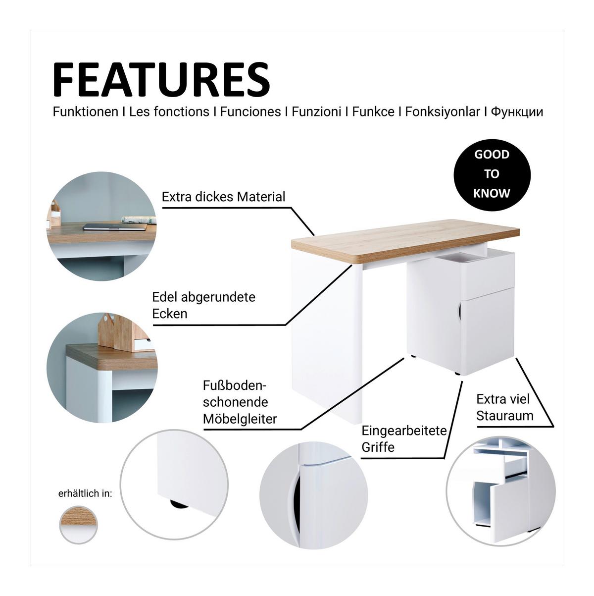Schreibtisch B 120cm H 55cm Cuuba Libre 122, Weiß - Eichefarben/Weiß, Design, Holzwerkstoff (120/55/76cm)