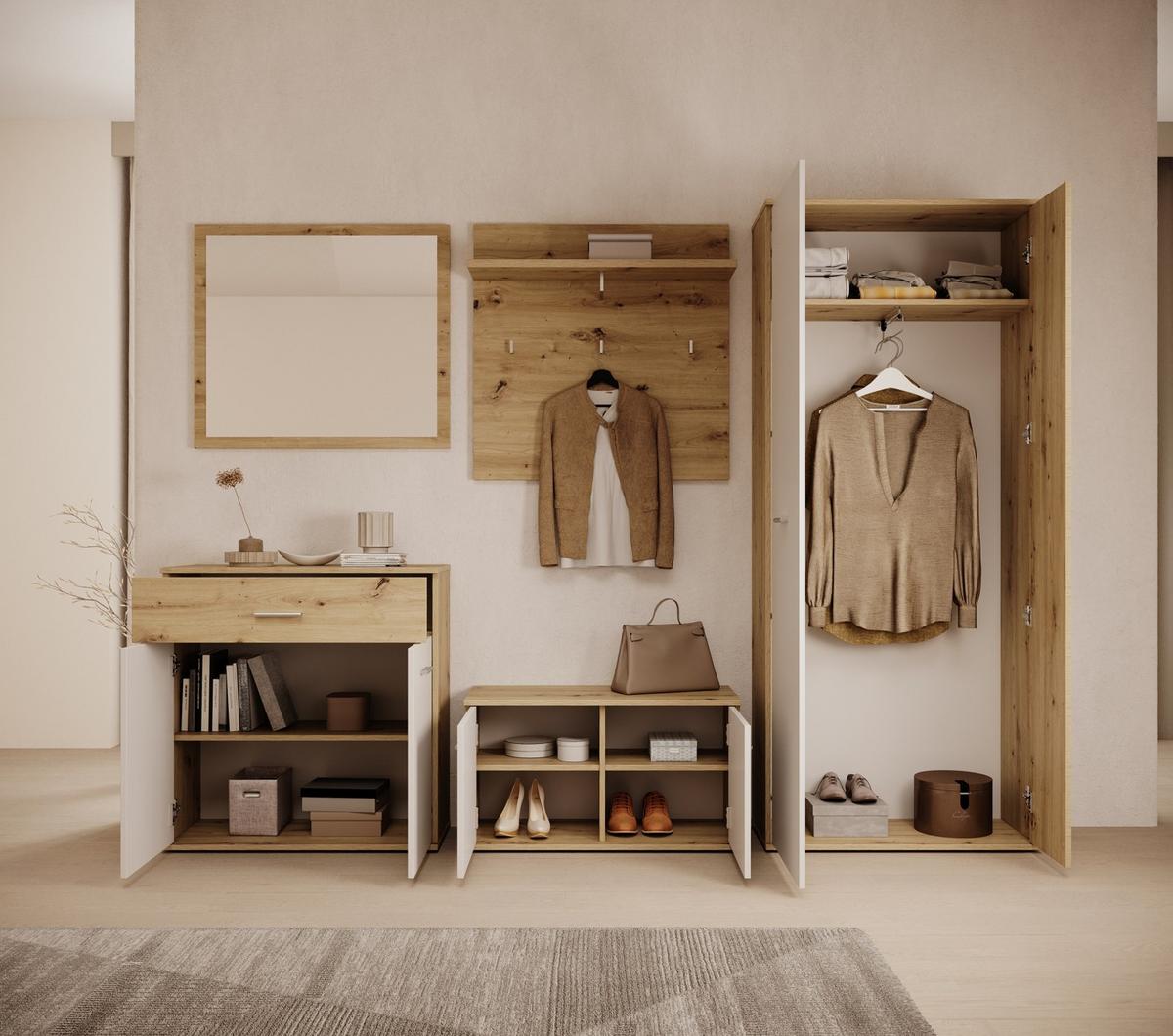 Garderobe Eva 5-teilig Anthrazit/eiche Artisanb:260cm - Anthrazit/Eiche Artisan, Design, Glas/Holzwerkstoff (260/190/35cm) - MID.YOU