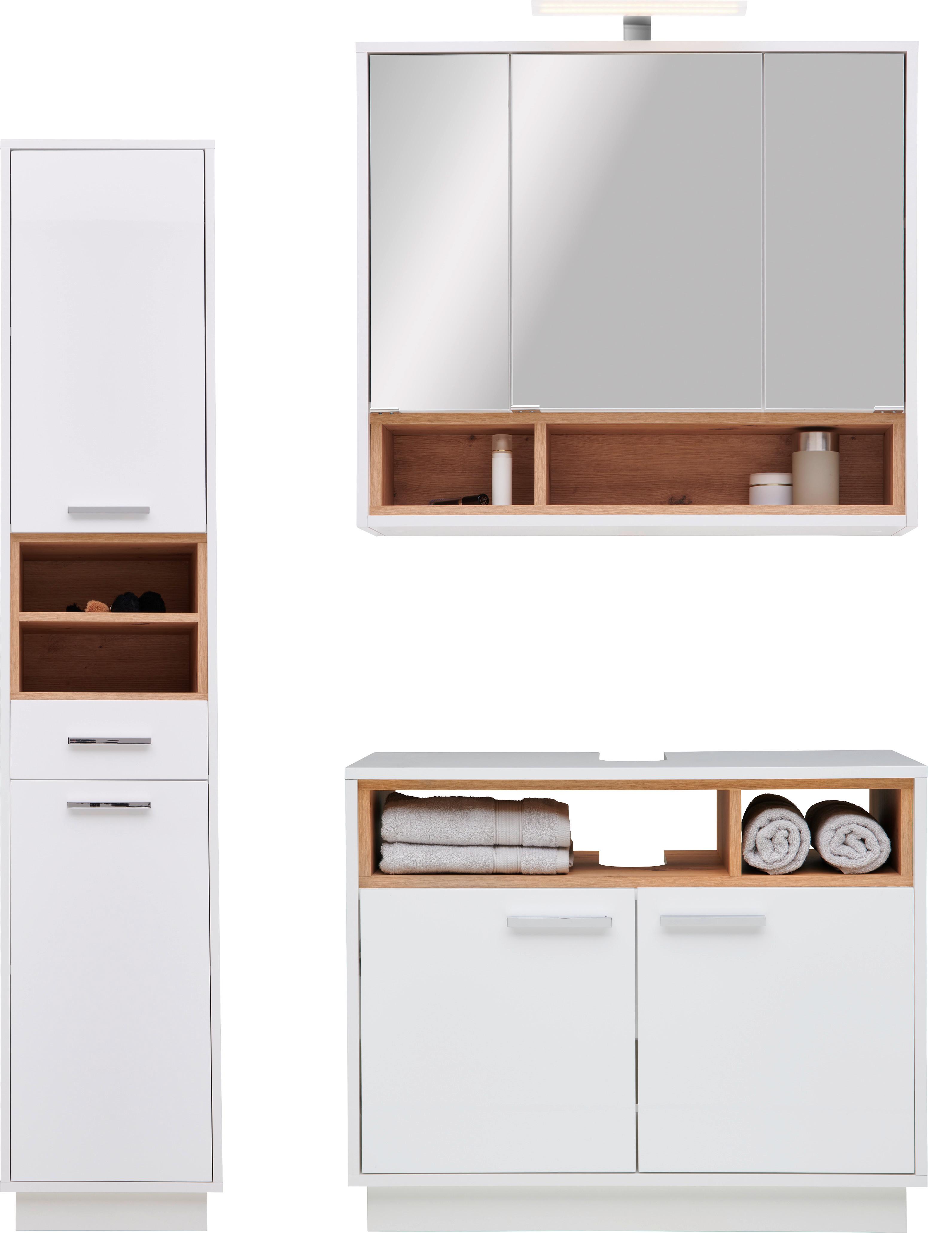 Badezimmer Milano Weiß, Dekor Artisan 3-teilig - Weiß/Eiche Artisan, MODERN, Holzwerkstoff (118/190/40cm)