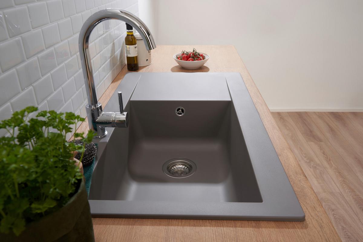 Spüle Respekta Denver Kunststein Bxt: 86x50 cm - Grau, Trend, Glas/Kunststoff (86/20/50cm) - Respekta