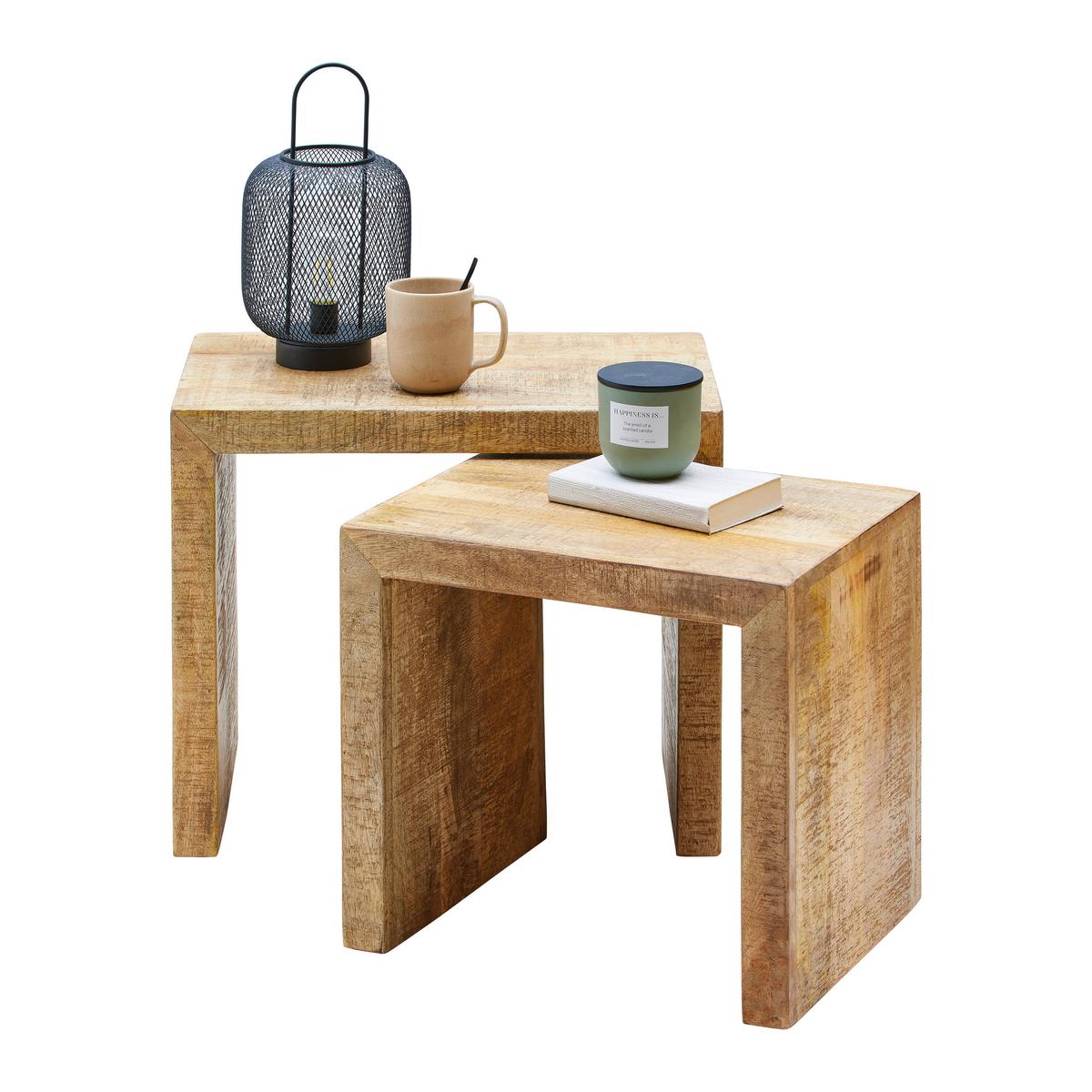SADA STOLKŮ EVEREST -EXKLUSIV- - černá/přírodní barvy, Natur, dřevo (55-45/45-40/35cm)