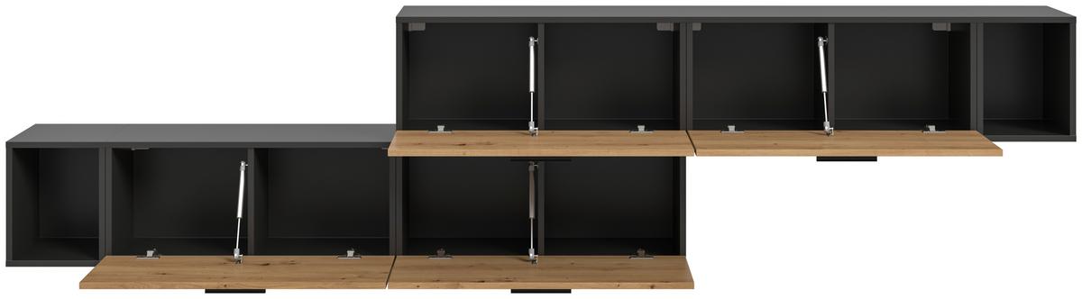 Wohnwand, The One 4, B: 276 cm Artisan Eiche Dekor/Grau - Schwarz/Eiche Artisan, Trend, Holzwerkstoff (276/97/34cm)