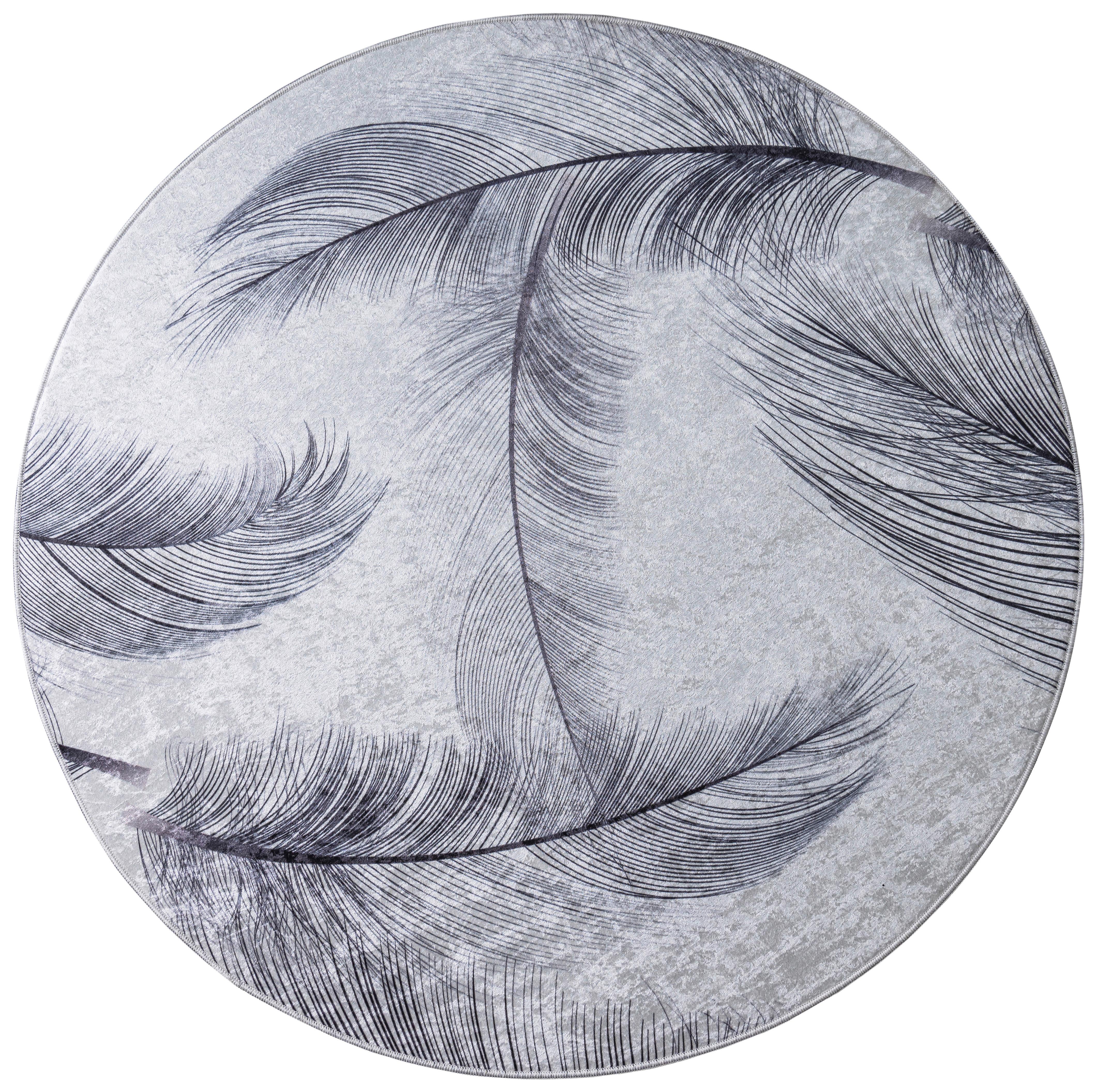 Teppich Rund Grau, Weiß. Federndessin Ø120 Cm - Weiß/Grau, MODERN, Textil (120cm) - Luca Bessoni