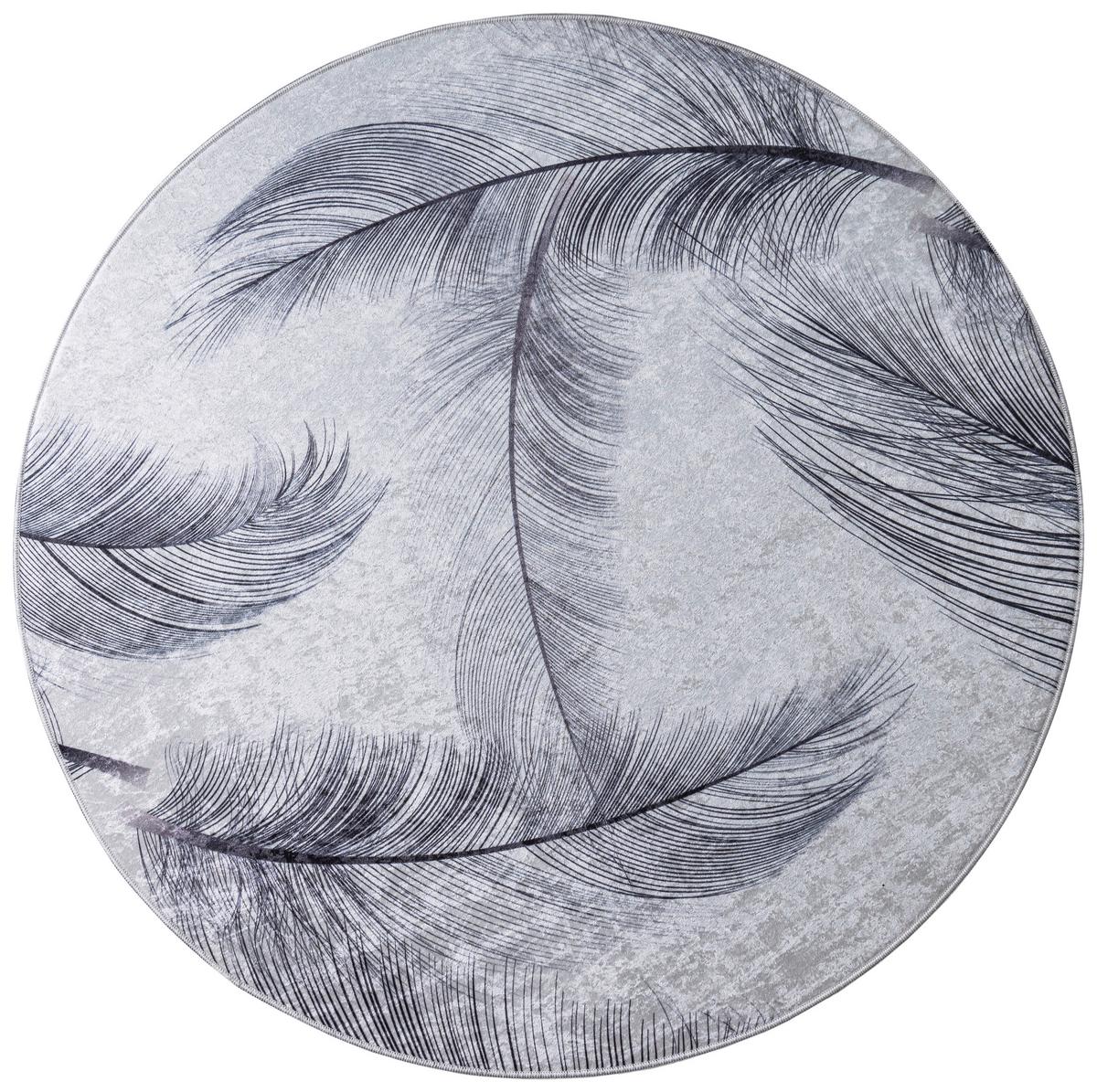 Teppich Rund Grau, Weiß. Federndessin Ø120 Cm - Weiß/Grau, MODERN, Textil (120cm) - Luca Bessoni