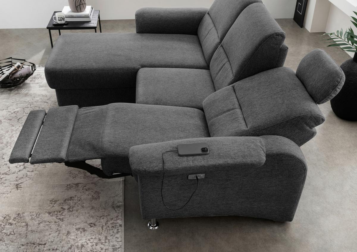Ecksofa Mit Bettkasten Parole Anthrazit Chenille - Chromfarben/Anthrazit, MODERN, Textil (165/231cm) - Livetastic