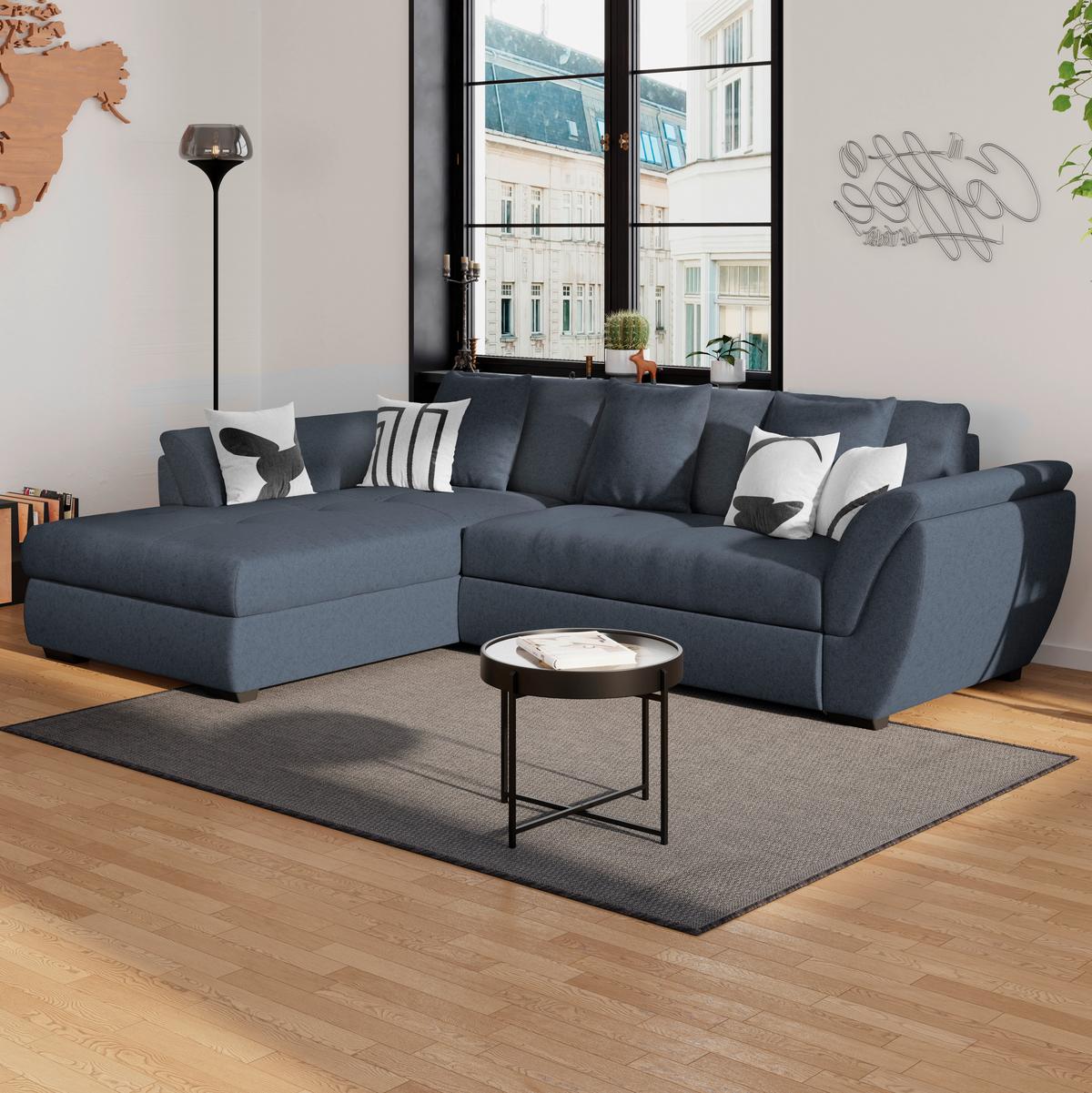 Ecksofa Berisso - Schwarz/Dunkelblau, Design, Textil (187/278cm) - Ondega