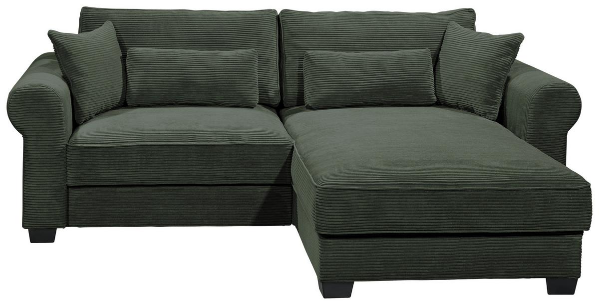 Ecksofa Mit Schlaffunktion Angelina Dunkelgrün Kord - Dunkelgrün/Schwarz, Basics, Textil (255/92/185cm) - MID.YOU