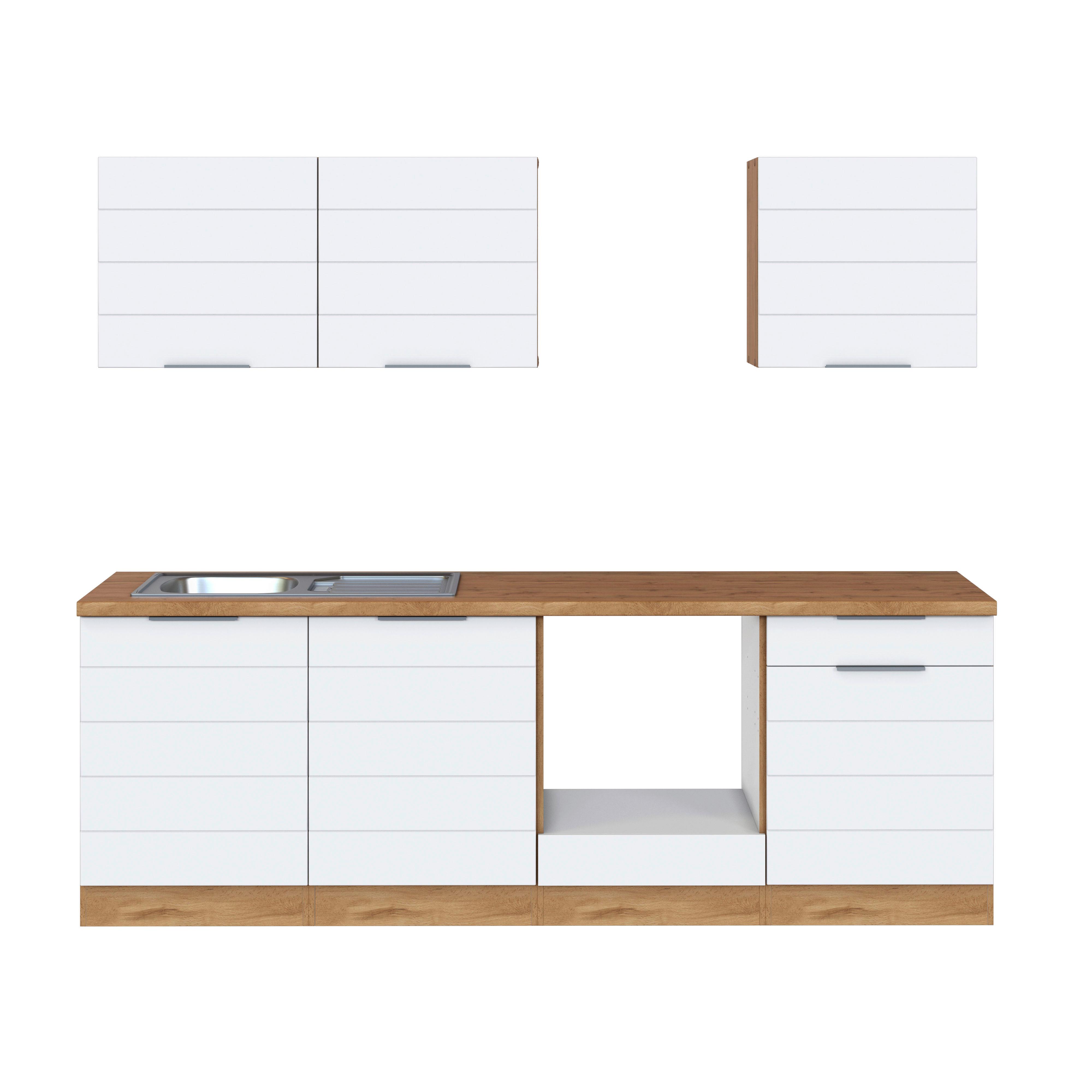 Küchenzeile Florenz ohne Geräte 240 cm Weiß/Eichef. - Eiche Wotan/Weiß, Design, Holzwerkstoff (240cm) - Held