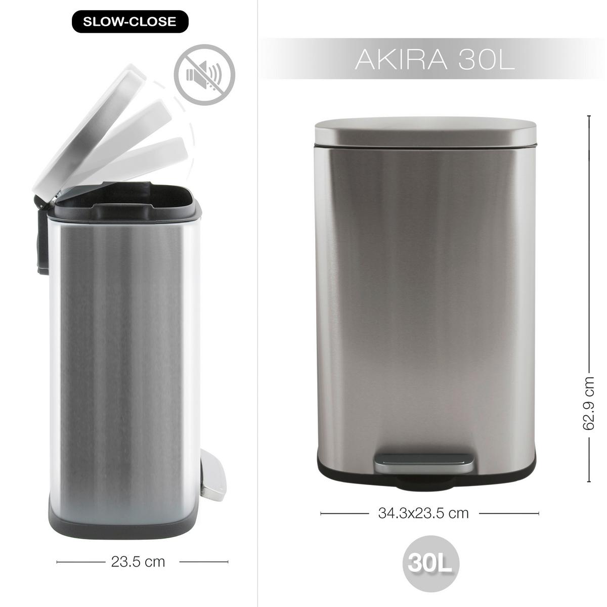 Treteimer Akira 30l Silberf. Metall Lbh: 34,3x23,5x62,9 Cm - Silberfarben/Schwarz, Basics, Kunststoff/Metall (34,3/23,5/62,9cm) - Spirella
