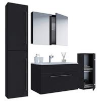 Badezimmer Badinos 5-teilig Schwarz B: 146 Cm - Schwarz/Weiß, MODERN, Keramik/Holzwerkstoff (126cm) - MID.YOU