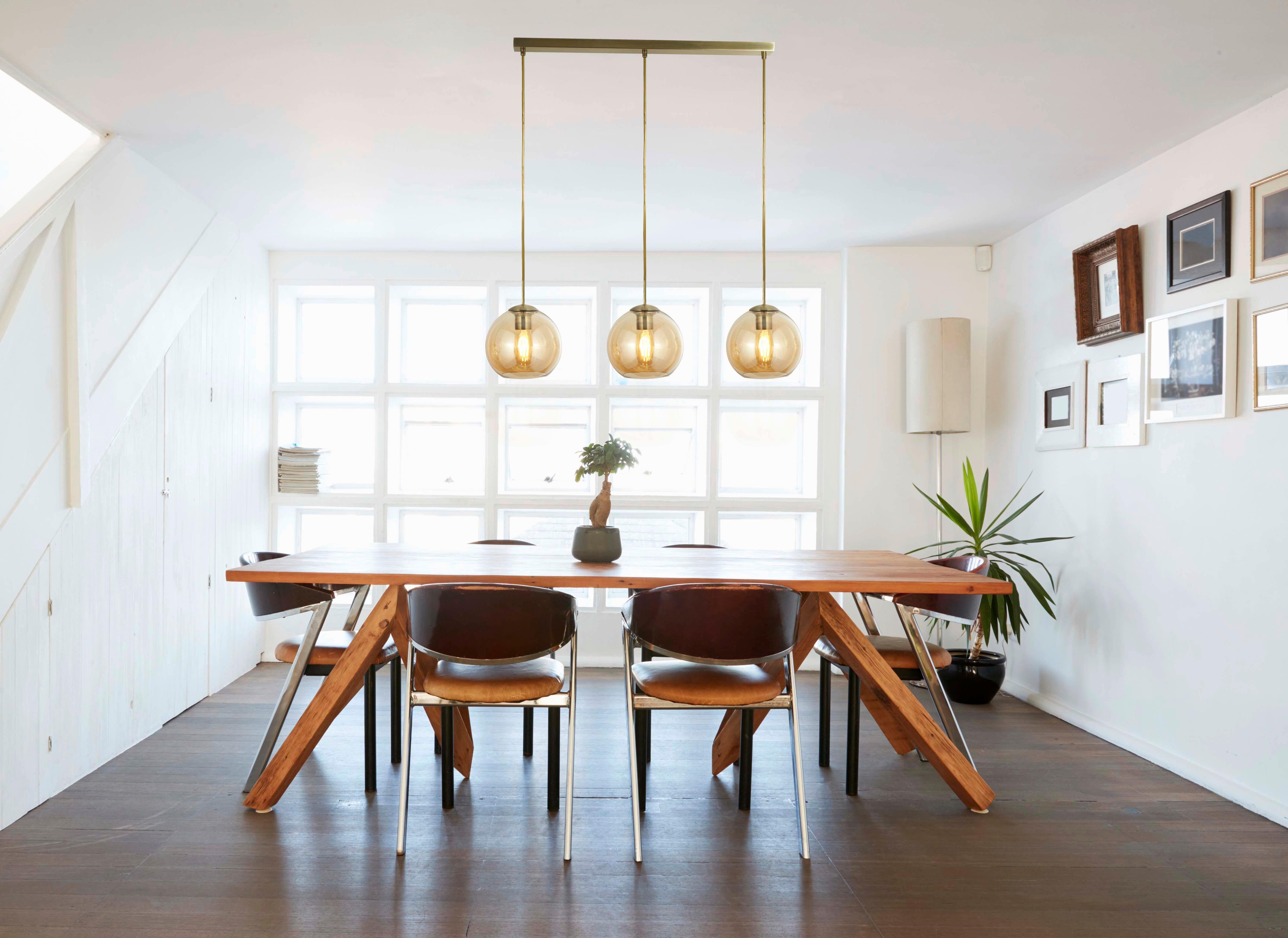 Hängeleuchte Balls H: 150 cm 3-Flammig, höhenverstellbar - Messingfarben/Bernsteinfarben, KONVENTIONELL, Glas/Metall (86/20/150cm)
