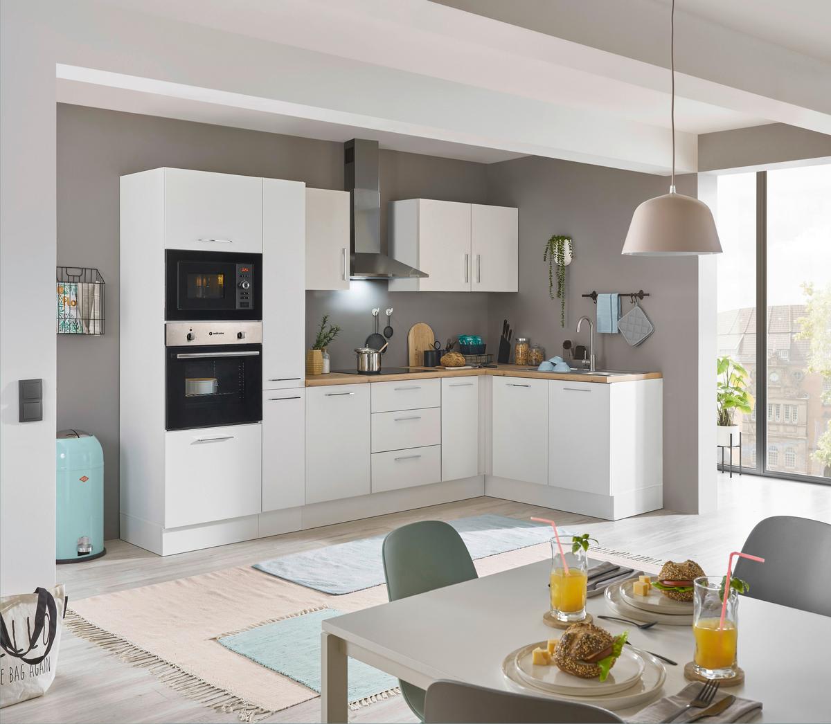 Eckküche Turin Weiß/Eiche Dekor 300x165 cm - Weiß/Eiche Artisan, Basics, Holzwerkstoff (300/165cm) - MID.YOU