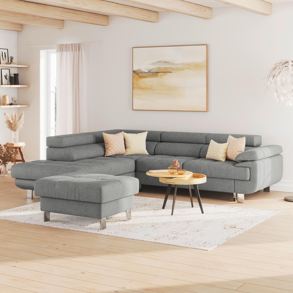 Ecksofa mit Schlaffunktion & Bettkasten Savona Dunkelgrau - Dunkelgrau, MODERN, Textil (230/270cm) - Ondega