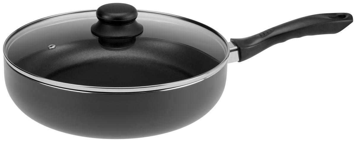 Bratpfanne Reventon D/h: 29/14 Cm Aluminium + Deckel - Schwarz, KONVENTIONELL, Glas/Metall (47/29/14cm) - Riess