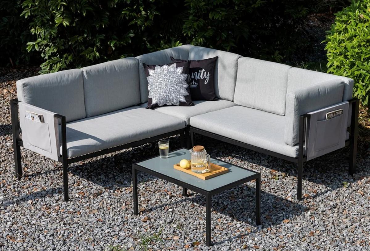 Loungegarnitur Kos - Anthrazit/Grau, MODERN, Textil/Metall - Gardenson