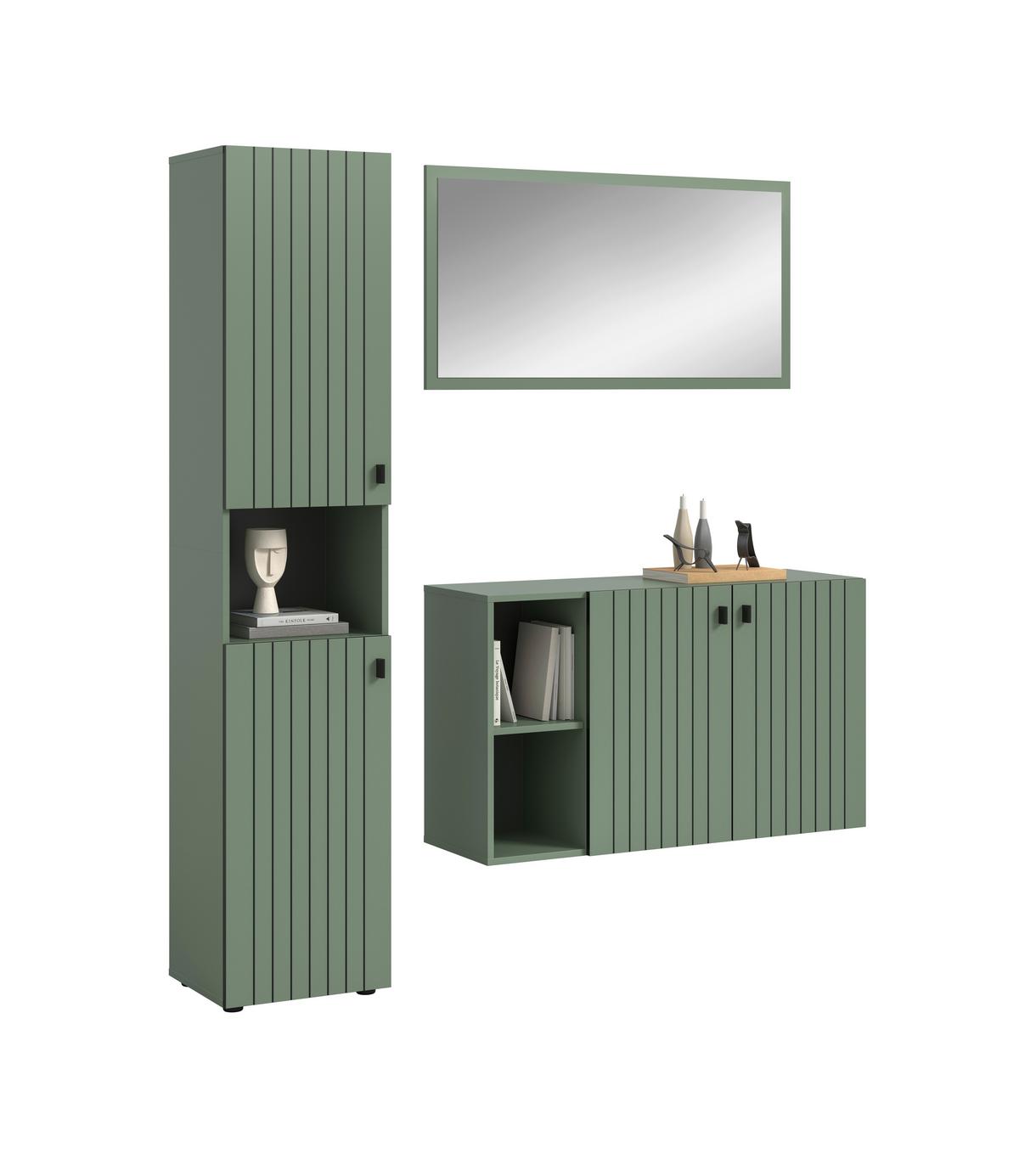 Garderobe Station Graugrün B: 161cm - Graugrün, Design, Holzwerkstoff (161/192/37cm) - MID.YOU