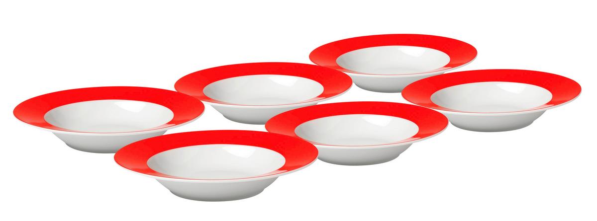 Suppentellerset Rot Weiß 6-teilig D: 21,5 cm - Rot/Weiß, Basics, Keramik (21,5cm) - Van Well