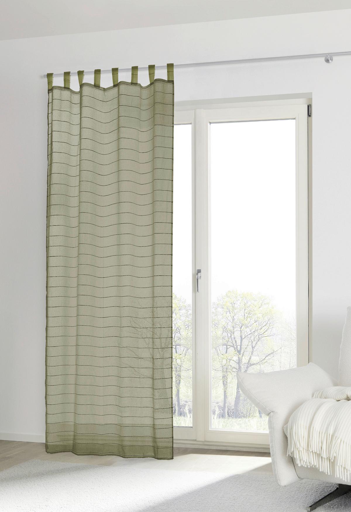 Vorhang Mit Schlaufen Und Band Uta 140x255 Cm Grün Streifen - Grün, MODERN, Textil (140/255cm) - Luca Bessoni