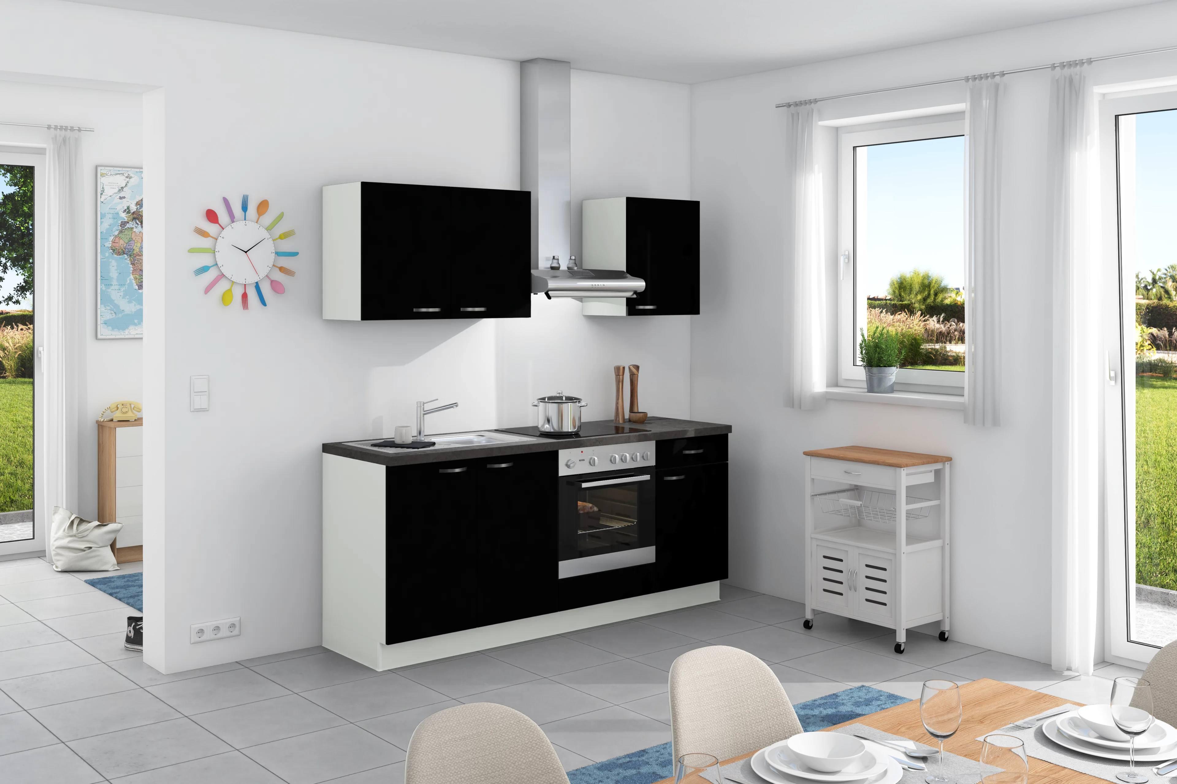Küchenzeile Clean ohne Geräte ohne Geräte B: 200 cm - Anthrazit/Schwarz, Design, Holzwerkstoff (200cm) - Express