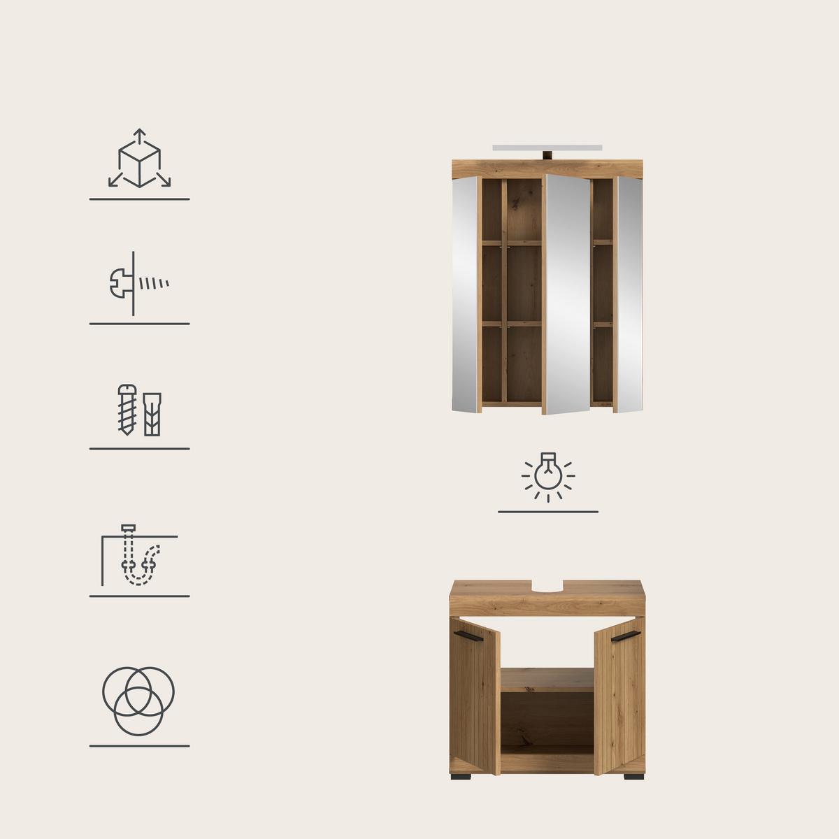 Badezimmer Scout Eiche Artisan Dekor B: 60cm - Schwarz/Eiche Artisan, Trend, Glas/Holzwerkstoff (60cm) - MID.YOU