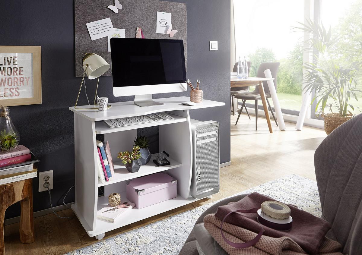 Computertisch Auf Rollen B 90cm H 71cm Diana, Weiß - Weiß, KONVENTIONELL, Holzwerkstoff/Kunststoff (50/90/71cm) - MID.YOU