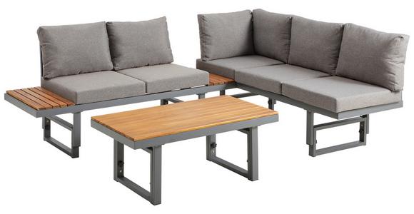 Loungegarnitur 3-Tlg Paris Aus Akazienholz/Stahl mit Kissen - Grau/Teakfarben, MODERN, Holz/Metall (240/177/42/51cm) - Beldano