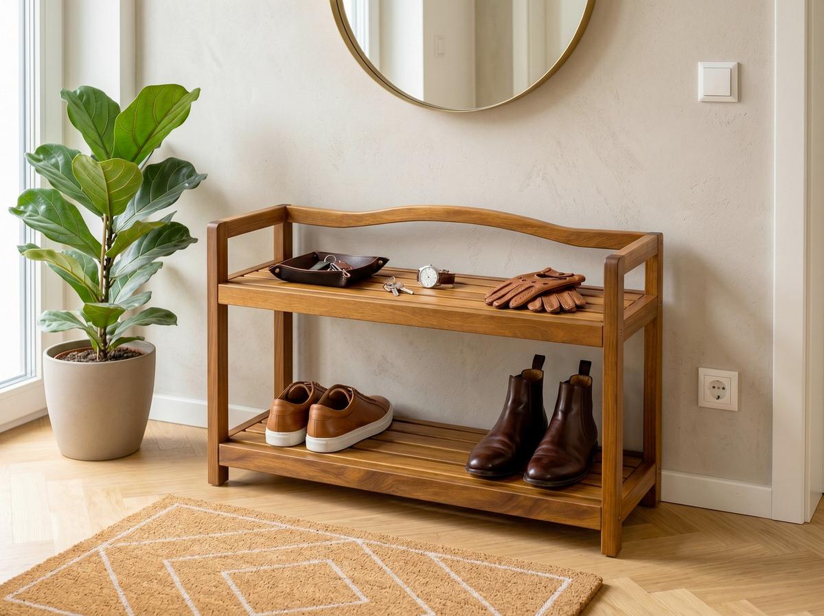 Schuhregal aus Akazie 2 Etagen 26x42x74 cm - Akaziefarben, Basics, Holz (26/42/74cm)