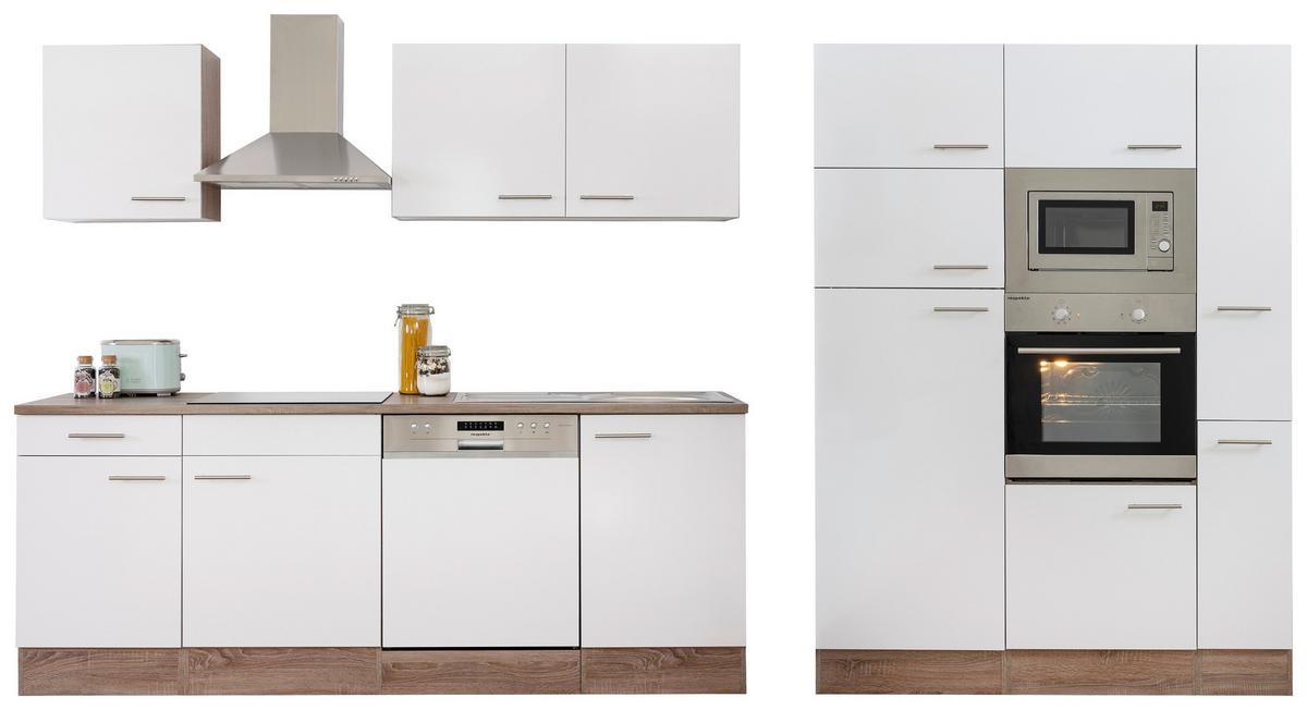 Küchenzeile ohne Geräte B: 370 cm Weiß/Eiche Dekor - Eichefarben/Weiß, Basics, Holzwerkstoff (370cm) - Respekta
