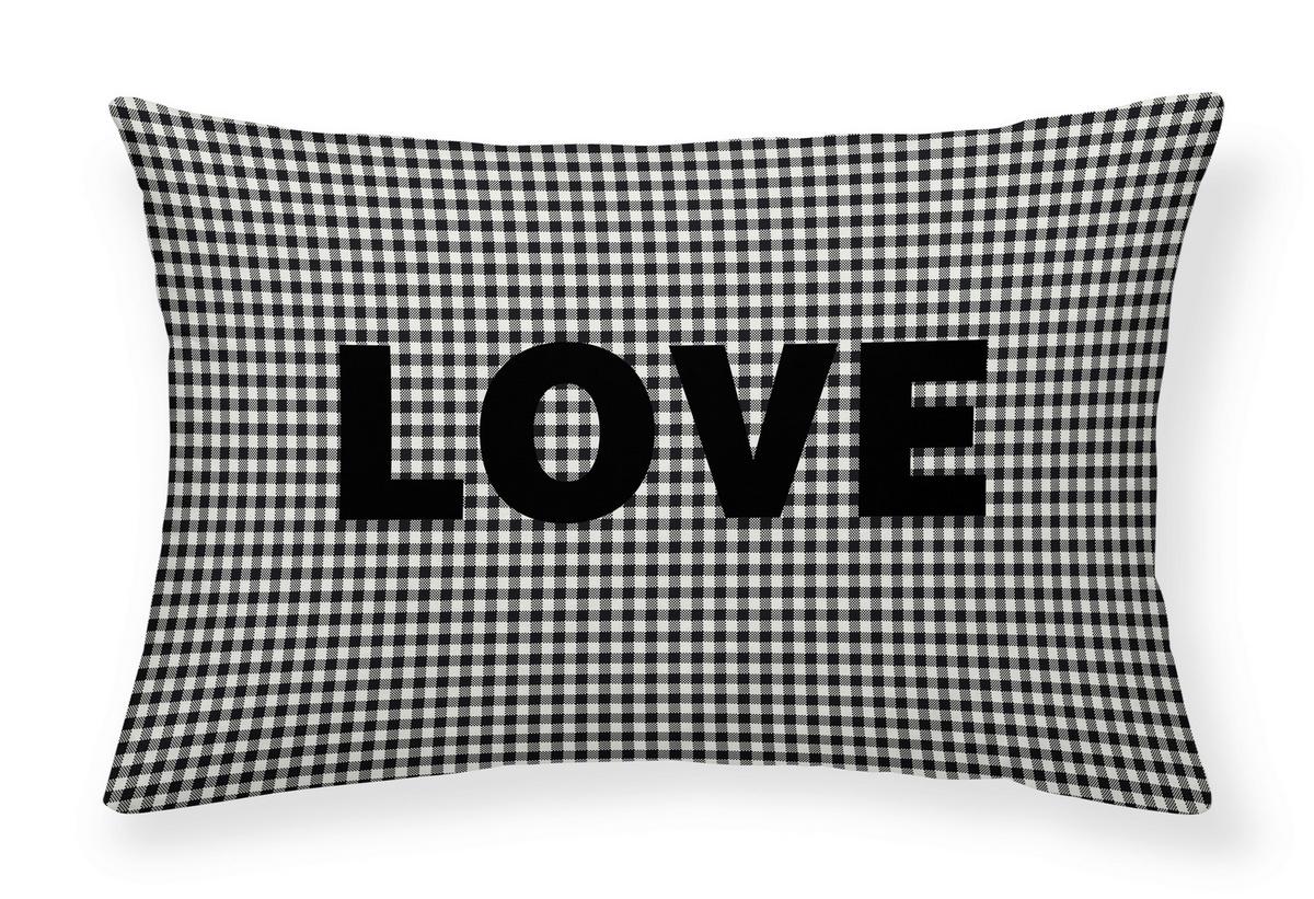 DEKORAČNÝ VANKÚŠ VICHY LOVE - čierna/biela, textil (30/50/6cm)