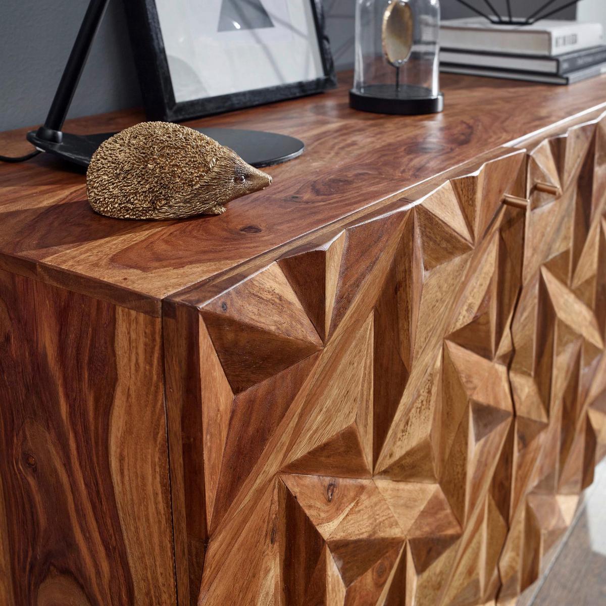 Sideboard Sheesham Sheeshamfarben B: 144 cm - Sheeshamfarben/Schwarz, Design, Holz (144/72/47cm) - MID.YOU