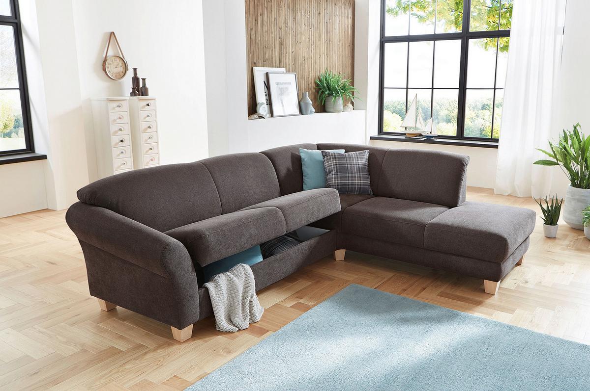 Ecksofa Gotland dunkelbraun mit Bettkasten, 257x212 cm - Dunkelbraun/Naturfarben, KONVENTIONELL, Textil (257/212cm) - Sit & More